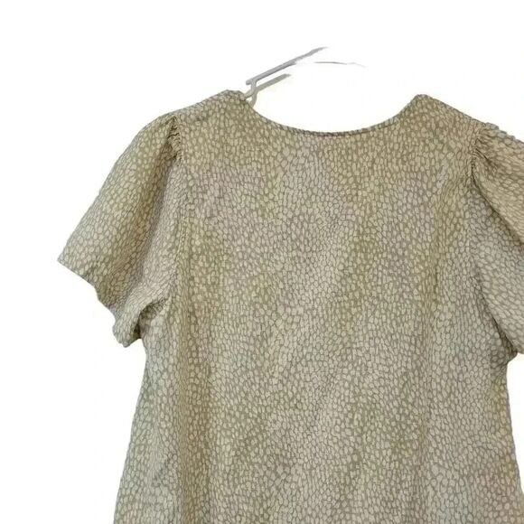 Nicole Miller Women's Green & White Floral Linen/Viscose V-Neck Short Sleeve Ple - Picture 7 of 14